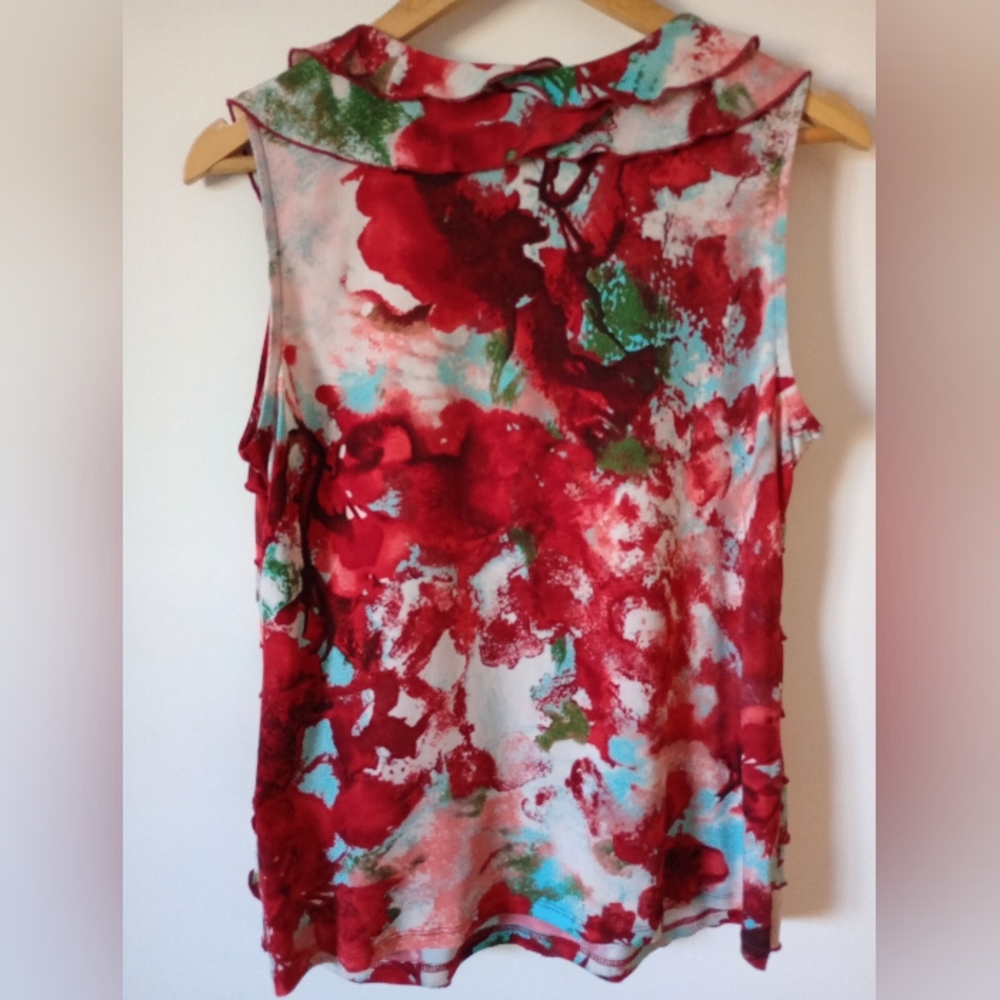 Red And Turquoise Abstract Pattern Sleeveless Blo… - image 5